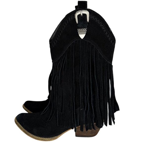 VERY VOLATILE Size 8 Fringe Cowboy Boots Black Suede Western Boho Country Chic - Picture 1 of 11